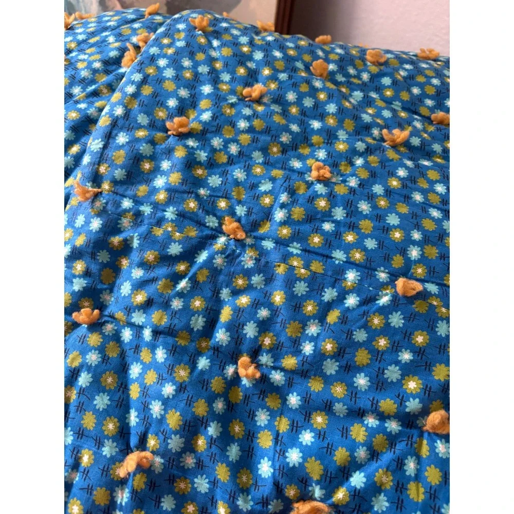 Handmade Blue Flower power blanket comforter Farmhouse Decor